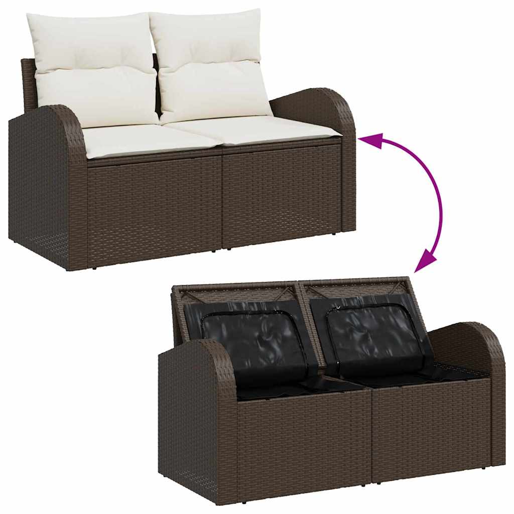 Garten-Sofa-Set mit Kissen 7 pcs Braun und Weiß Poly Rattan